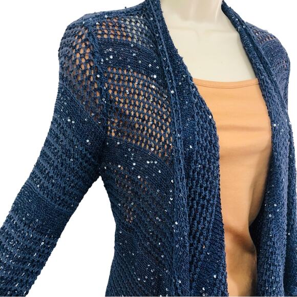 INC International Concepts Denim Blue Sparkle Sweater Waterfall Open Front - Picture 7 of 16